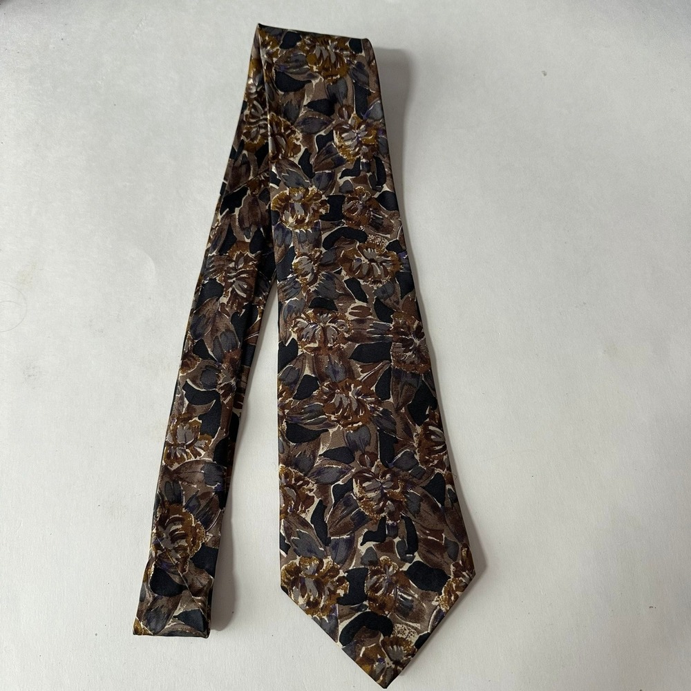 Surrey Classics Mens Silk Floral Necktie Brown Gold Purple Professional Autumn